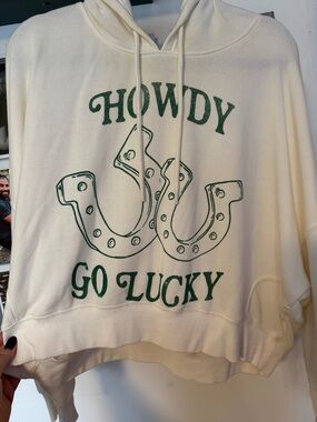 Howdy Go Lucky Graphic Hoodie - Cream & Green